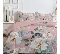 Qiwagu Couette 4 Saisons 240x260 cm Rose, Imprimée Fleurs pour lit 2 Personnes, Couette Réversible sans Housse, Lavable en Machine, Légère 200GSM avec 2 Taies d'oreiller