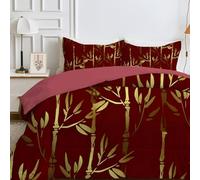 Qiwagu Couette 4 Saisons 240x260 cm Rouge, Couette Imprimée Plantes DoréEs pour lit 2 Personnes, Couette Réversible sans Housse, Lavable en Machine, Couette Légère 200GSM avec 2 Taies d'oreiller