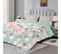 Qiwagu Couette Imprimée Fleurs Roses, Couette 220x240 pour 2 Personnes, Couette 4 Saisons 200GSM Legere et Chaude, Couette Vert Clair Réversible Lavable avec 2 Taies d'oreiller, A1049
