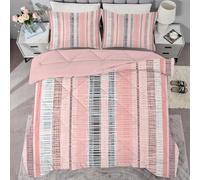 Qiwagu Couette Imprimée Rayure, Couette 240x260 pour 2 Personnes, Couette 4 Saisons 200GSM Legere et Chaude, Couette Rose Réversible Lavable avec 2 Taies d'oreiller