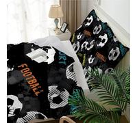 Qiwagu Housse de Couette 160x200 Sports Football, Parure de Lit 1 Personne Noir en Microfibre avec Fermeture Éclair, Set de Housse de Couette avec 2 Taies d'oreiller 65x65 cm, A1356