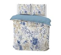 Qiwagu Housse de Couette 200x200 Blanc, Parure de Lit 2 Personnes pour Lit 140x190 160x200, Housse Couette Imprimée Fleurs Bleues, Ensemble de Literie Ultra Doux avec 2 Taies d'oreiller 65x65 cm, C58