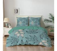 Qiwagu Housse de Couette 200x200 Bleu Foncé, Parure de Lit 2 Personnes pour Lit 140x190 160x200, Housse Couette Imprimée Feuilles, Ensemble de Literie Ultra Doux avec 2 Taies d'oreiller 65x65 cm
