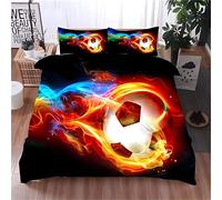 Qiwagu Housse de Couette 200x200 Enfants GarçOns Adolescents, Parure de Lit 2 Personnes Football 3D avec Flammes avec 2 Taies d'oreiller 65x65 cm, Z09