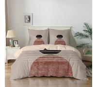 Qiwagu Housse de Couette 200x200 Gris Rouge, Parure de Lit 2 Personnes pour Lit 140x190 160x200, Housse Couette Imprimée Bohême, Ensemble de Literie Ultra Doux avec 2 Taies d'oreiller 65x65 cm
