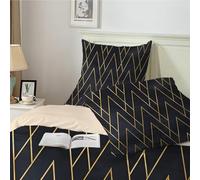 Qiwagu Housse de Couette 200x200 Noir, Parure de Lit 2 Personnes pour Lit 140x190 160x200, Housse Couette Imprimée Rayures Or, Ensemble de Literie Ultra Doux avec 2 Taies d'oreiller 65x65 cm, A813
