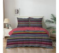Qiwagu Housse de Couette 200x200 Rouge, Parure de Lit 2 Personnes pour Lit 140x190 160x200, Housse Couette Imprimée Rayure, Ensemble de Literie Ultra Doux avec 2 Taies d'oreiller 65x65 cm