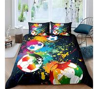 Qiwagu Housse de Couette 240x260 GarçOn Sportif, Parure de Lit 2 Personnes Graffitis de Football en Microfibre avec Fermeture Éclair, Set de Housse de Couette avec 2 Taies d'oreiller 65x65 cm, Z39