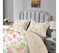 Qiwagu Parure de lit blanche sans housse de couette 7,5 tog avec motif floral orange, parure de lit douce et légère pour l'automne et l'été, 1 couette king size 230 x 220 cm avec 2 taies d'oreiller