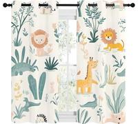 Qiwagu Rideau Occultant Motif Girafe Lion, Rideaux Animaux de la Jungle 2 Pièces L 100 x H 180, Thermique Anti UV Tenture Opaque à Oeillets GarçOn Fille Enfant Decoration Chambre Maison Salon, A241