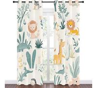 Qiwagu Rideau Occultant Motif Girafe Lion, Rideaux Animaux de la Jungle 2 Pièces L 140 x H 200, Thermique Anti UV Tenture Opaque à Oeillets GarçOn Fille Enfant Decoration Chambre Maison Salon, A241