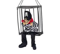 qixeuoa Squelette activé par mouvement | Accessoires de tête de mort effrayants activés par le mouvement | Yeux lumineux électriques, fantôme de cage de prisonnier suspendu, crâne parlant pour maison