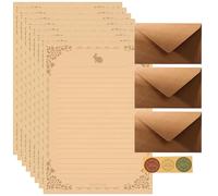 Qixuer 16 Pièces Enveloppe Vintage Set, enveloppes en papier kraft, 3 enveloppes vintage, 10 de papier à lettres Bunny et 3 autocollants d'étanchéité pour écrire anniversaire