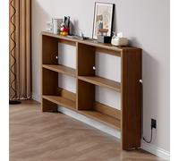 Qiydia Console étroite pour Canapé, étagère de Rangement en Bois Massif pour Dossier de Canapé, Table D'appoint Fine à 2 Niveaux pour Entrée, Hall, Couloir Ou Salon(100x15x87cm(39x6x34in), Walnut)