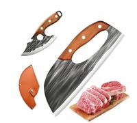 Qizeroty Couteau De Cuisine Couperet Forgé à la Main | Couteau de Boucher Haché Viande en Deux Pièces Pour Maison Plein Air Camping Grillade Barbecue Préparation Repas Boucher
