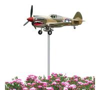 Qizeroty Moulin À Vent De Jardin Shark Mouth Fighter, Girouette 3D P-40 Fighter Jets, Avion De Moulin À Vent À Hélice Extérieure, Sculpture De Vents Extérieure, pour La Pelouse Jardin Cour Décoration