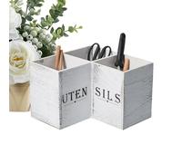Qizeroty Porte-ustensiles De Cuisine Avec 3 Compartiments, Support D'ustensiles De Cuisine, Étagère D'angle Pour Comptoir, Organiseur D'ustensiles En Bois, Rangement De Cuisines Rustique