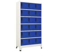 QJBSAVVA Armoire à casiers Métallique 18 Portes Verrouillables avec Clés Vestiaire de Bureau et École Meuble de Rangement en Acier Multicase 90x40x180 cm Gris et Bleu