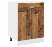 QJBSAVVA Armoire Basse de Cuisine Lyon, Meuble de Rangement de Plancher avec Tiroir et Portes pour Vaisselle, Bois d'Ingénierie Coloris Bois Ancien, 60 x 46 x 81,5 cm