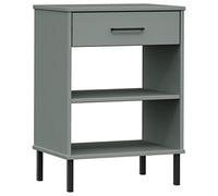 QJBSAVVA Armoire Console en Bois de Pin Massif avec Pieds en Métal, Meuble d'Entrée Gris à 1 Tiroir et 2 Compartiments, Buffet Bas Style Industriel pour Salon et Bureau, 50x35x70 cm, Oslo
