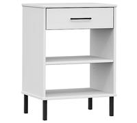 QJBSAVVA Armoire Console en Bois de Pin Massif Blanc Oslo, Meuble d'Entrée Style Industriel avec 1 Tiroir et 2 Compartiments Ouverts, Petit Buffet avec Pieds en Métal pour Salon, 50x35x70 cm