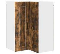 QJBSAVVA Armoire d'angle de Cuisine Suspendue Meuble Haut de Rangement en Bois d'Ingénierie Placard Mural avec 2 Portes et 3 Étagères Coloris Chêne Fumé 57 x 57 x 80 cm