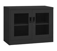 QJBSAVVA Armoire de Bureau Anthracite 90x40x70 cm - Meuble de Rangement pour Dossiers en Acier et Verre Trempé, Classeur Métallique avec Portes Vitrées et Serrure de Sécurité