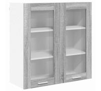 QJBSAVVA Armoire de Cuisine Suspendue Gris Sonoma 80 x 31 x 80 cm, Meuble Haut Suspendu en Bois d'Ingénierie avec 2 Portes à Charnières pour Rangement Mural Moderne