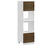 QJBSAVVA Armoire de Four Lot de 2 Porto, Meuble de Cuisine pour Four en Bois d'Ingénierie, Colonne Gain de Place avec Pieds Réglables, Chêne Marron, 60 x 57 x 207 cm