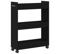 QJBSAVVA Armoire de Rangement avec Roues, Meuble en Bois d'Ingénierie à 3 Compartiments, Bibliothèque Fine d'Appoint pour Salon, Bureau et Entrée, Chêne Noir, 60 x 22 x 79 cm
