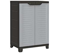 QJBSAVVA Armoire de Rangement en Plastique, Meuble Bas avec 2 Portes et 3 Étagères pour Garage, Bureau et Débarras, Cabinet de Rangement Utilitaire Gris, 65 x 45 x 97 cm