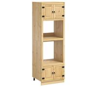 QJBSAVVA Armoire de Rangement Ski en Bois de Pin Massif, Cabinet pour Salon et Salle à Manger avec 3 Étagères et 2 Portes, Meuble Colonne Vaisselier, 66 x 58 x 207 cm, Brun Miel