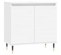 QJBSAVVA Armoire de Salle de Bain Basse, Meuble de Rangement avec 2 Portes et Pieds en Fer, Buffet Bas Industriel en Bois d'Ingénierie pour Toilette et Entrée, Blanc, 58 x 33 x 60 cm