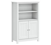 QJBSAVVA Armoire de Salle de Bain Berg Blanc 69,5x34x110 cm en Bois de Pin Massif avec 2 Portes et 4 Étagères Meuble de Rangement sur Pied pour Toilette et Entrée