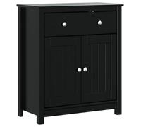 QJBSAVVA Armoire de Salle de Bain Berg Noir 69,5x34x80 cm en Pin Massif Meuble de Rangement Bas avec 1 Tiroir et 2 Portes pour Toilette