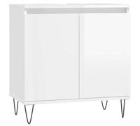 QJBSAVVA Armoire de Salle de Bain Blanc Brillant, Meuble de Rangement Bas avec 2 Portes, Cabinet en Bois d'Ingénierie et Pieds en Fer pour Toilette, 58 x 33 x 60 cm