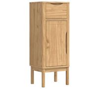 QJBSAVVA Armoire de Salle de Bain Floro en Bois de Pin Massif, Colonne de Rangement avec 1 Porte, 1 Tiroir et Étagère Réglable, Meuble Gain de Place, Cire Marron, 35x30x90 cm