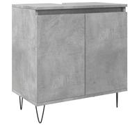 QJBSAVVA Armoire de Salle de Bain Gris Béton 58x33x60 cm Meuble de Rangement Bas avec 2 Portes et Pieds en Fer Style Industriel Buffet en Bois d'Ingénierie pour Toilette et WC