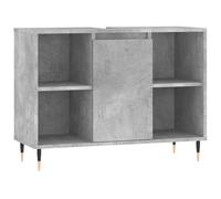 QJBSAVVA Armoire de Salle de Bain Gris Béton 80x33x60 cm, Meuble de Rangement Bas en Bois d'Ingénierie et Pieds en Fer avec Porte et 4 Étagères pour WC et Cabinet de Toilette