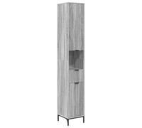 QJBSAVVA Armoire de salle de bain haute en gris sonoma avec 2 portes et tiroirs, armoire de salle de bain moderne étroite avec pieds en métal pour la salle de bain, 31,5 x 33 x 190 cm, bois
