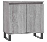QJBSAVVA Armoire de Salle de Bain Meuble Bas de Rangement avec 2 Portes et Pieds en Fer Style Industriel Commode en Bois d'Ingénierie pour Toilette 58x33x60 cm Gris Sonoma