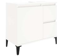 QJBSAVVA Armoire de Salle de Bain, Meuble Bas de Rangement avec 2 Tiroirs et 1 Porte, Cabinet de Toilette avec Pieds en Métal, Structure en Bois d'Ingénierie, Blanc, 65 x 33 x 60 cm