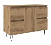 QJBSAVVA Armoire de Salle de Bain Meuble Bas de Rangement avec 4 Tiroirs et Pieds en Fer Style Industriel Commode en Bois d'Ingénierie 80 x 33 x 60 cm Chêne Artisanal