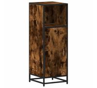 QJBSAVVA Armoire de Salle de Bain, Meuble de Rangement Industriel en Bois d'Ingénierie et Métal, Colonne de Bain avec Porte Flexible, Chêne Fumé, 35 x 37,5 x 100 cm