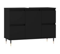 QJBSAVVA Armoire de Salle de Bain Noir, Meuble de Rangement Bas avec 4 Tiroirs et 1 Porte, Buffet Style Industriel en Bois d'Ingénierie et Pieds en Fer, 80 x 33 x 60 cm