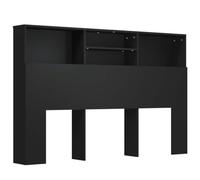 QJBSAVVA Armoire de Tête de Lit avec Rangement Noir, Meuble de Chambre Adulte en Bois d'Ingénierie, Étagère de Lit avec Compartiments Ouverts, 160 x 19 x 103,5 cm
