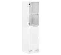 QJBSAVVA Armoire haute avec porte en verre blanche - 35 x 37 x 142 cm - Vitrine étroite avec 4 compartiments en bois - Armoire haute élégante pour salon, couloir et salle à manger