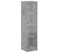 QJBSAVVA Armoire haute avec portes en verre, gris béton, 35 x 37 x 142 cm, vitrine étroite en bois - Design moderne avec 4 compartiments pour salon et salle à manger