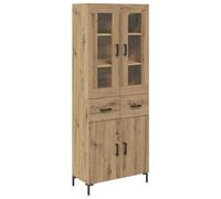 QJBSAVVA Armoire haute avec tiroirs 2 pièces, aspect chêne Artisan, vitrine avec portes en verre, armoire murale pour salon et couloir, 69,5 x 34 x 180 cm, matériau en bois