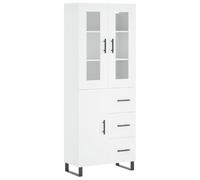 QJBSAVVA Armoire haute blanche 69,5 x 34 x 180 cm, élégante vitrine en bois avec verre et pieds en métal, buffet avec beaucoup d'espace de rangement pour salon, couloir et salle à manger